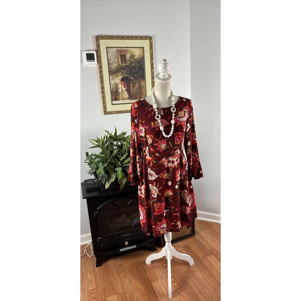 Old Navy Women’s Dress Fit &Flare 3/4 Bell Sleeves Keyhole Neck Open Zipper